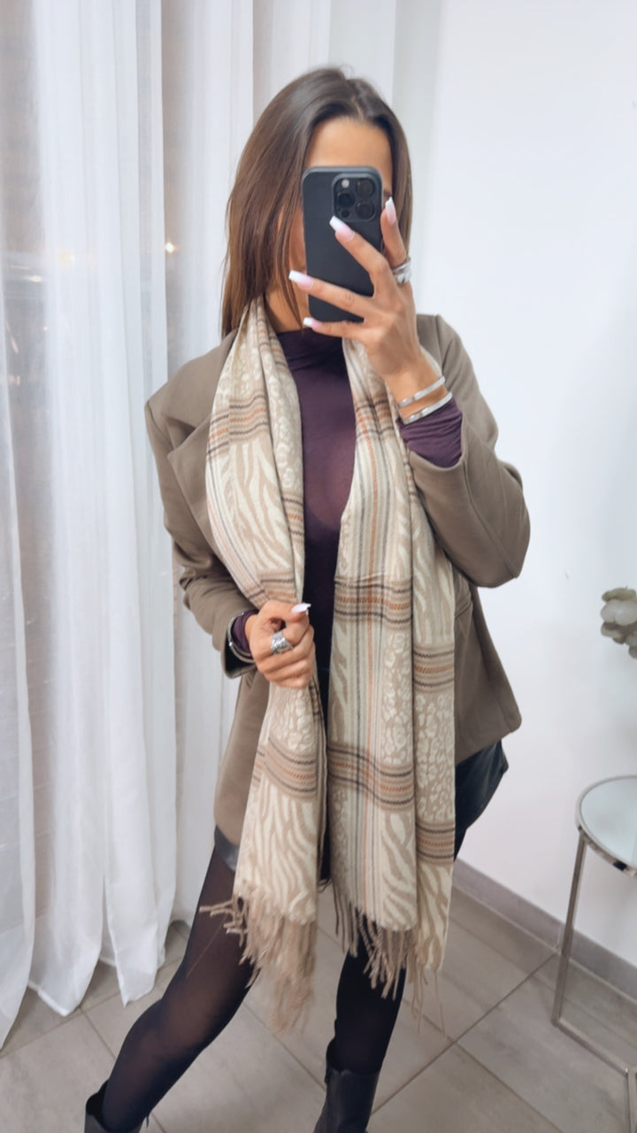 Statement Schal – Mix aus Karo & Animal / beige - orange Art.13930