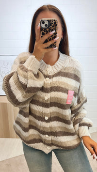 STREIFEN Cardigan " Créme de la Créme " / wollweiss - beige - braun meliert Art. 11159