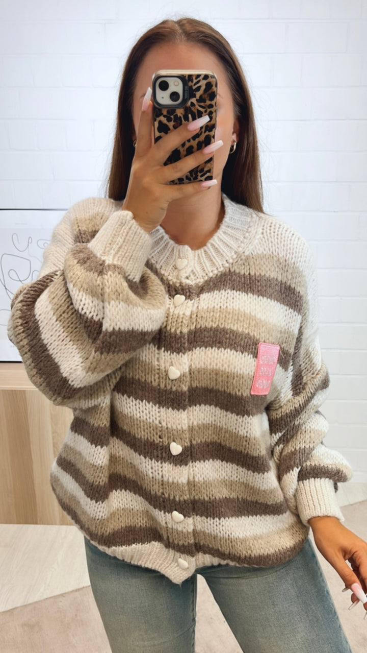STREIFEN Cardigan " Créme de la Créme " / wollweiss - beige - braun meliert Art. 11159
