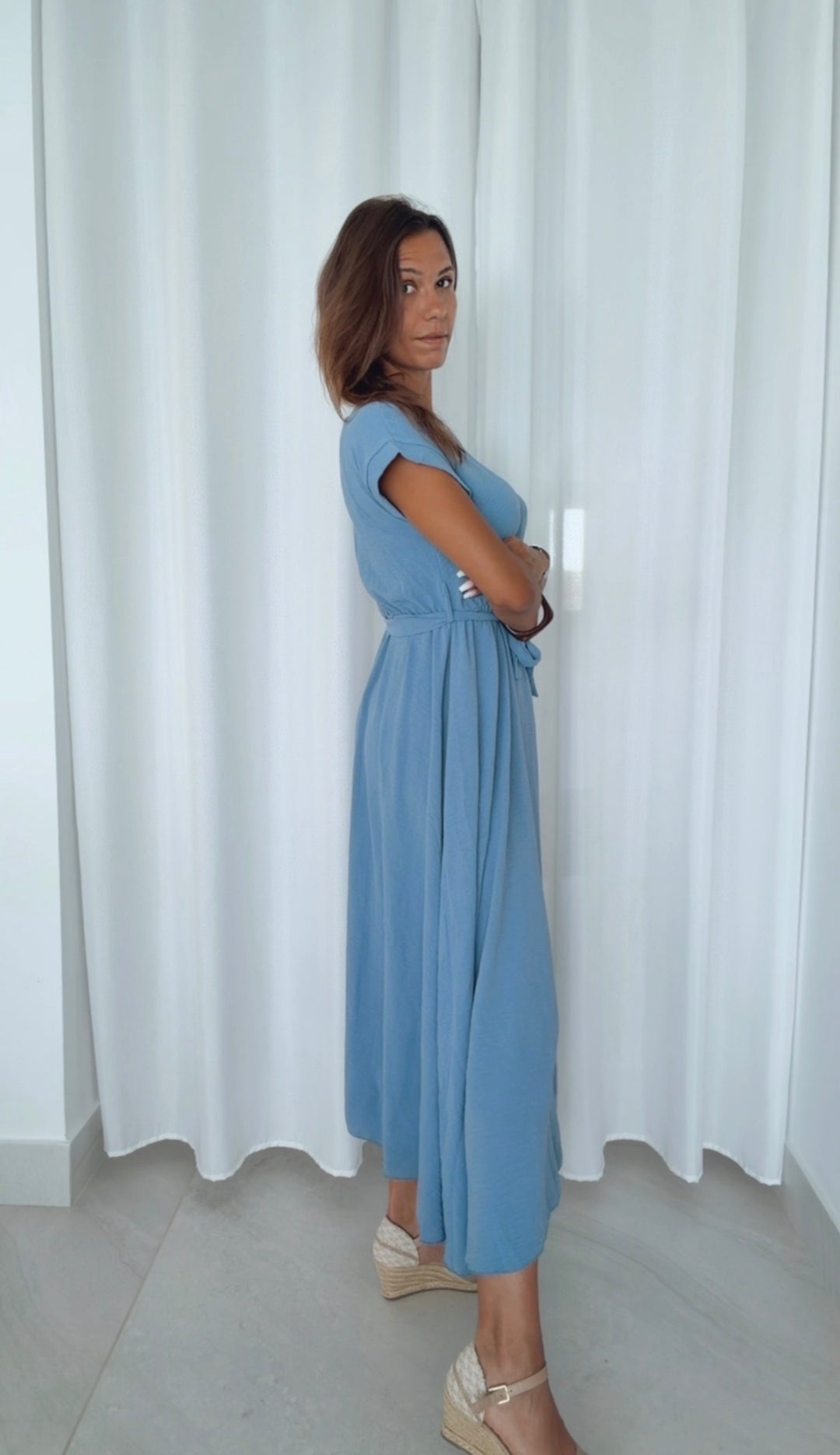 Maxi Kleid zum Binden, Wickeloptik / denim blau Art. 15368