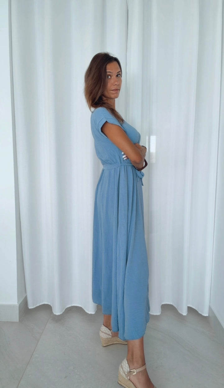 Maxi Kleid zum Binden, Wickeloptik / denim blau Art. 15368
