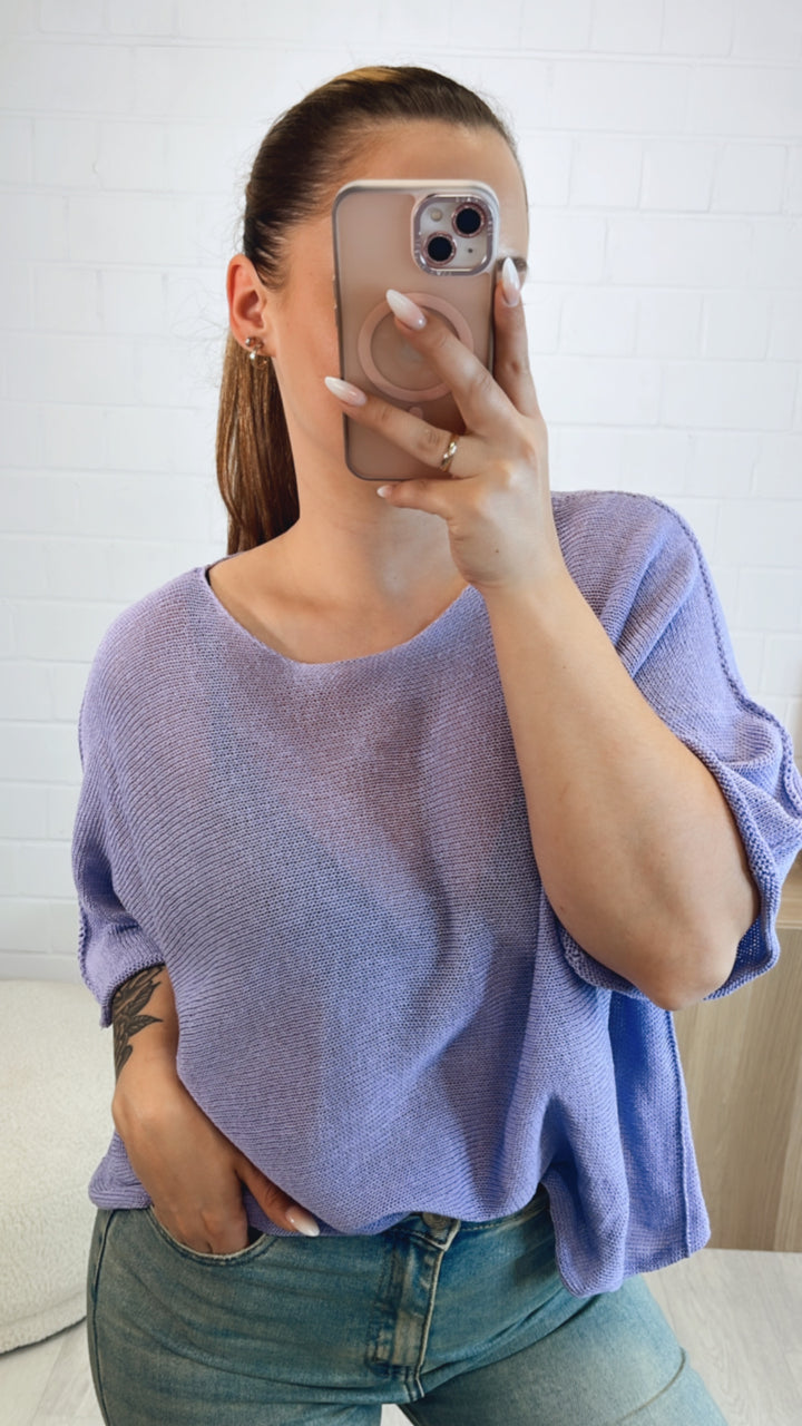 weites Strick T-Shirt Oberteil / flieder Art. 9755