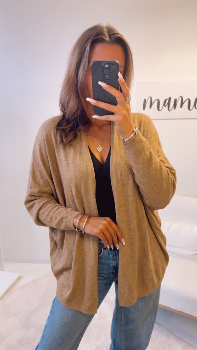 leichter Feinstrick Cardigan, offen / karamell Art. 15474