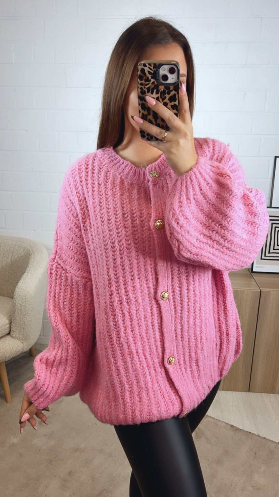 ultra weicher Cardigan mit goldenen Knöpfen / pink Art. 12644
