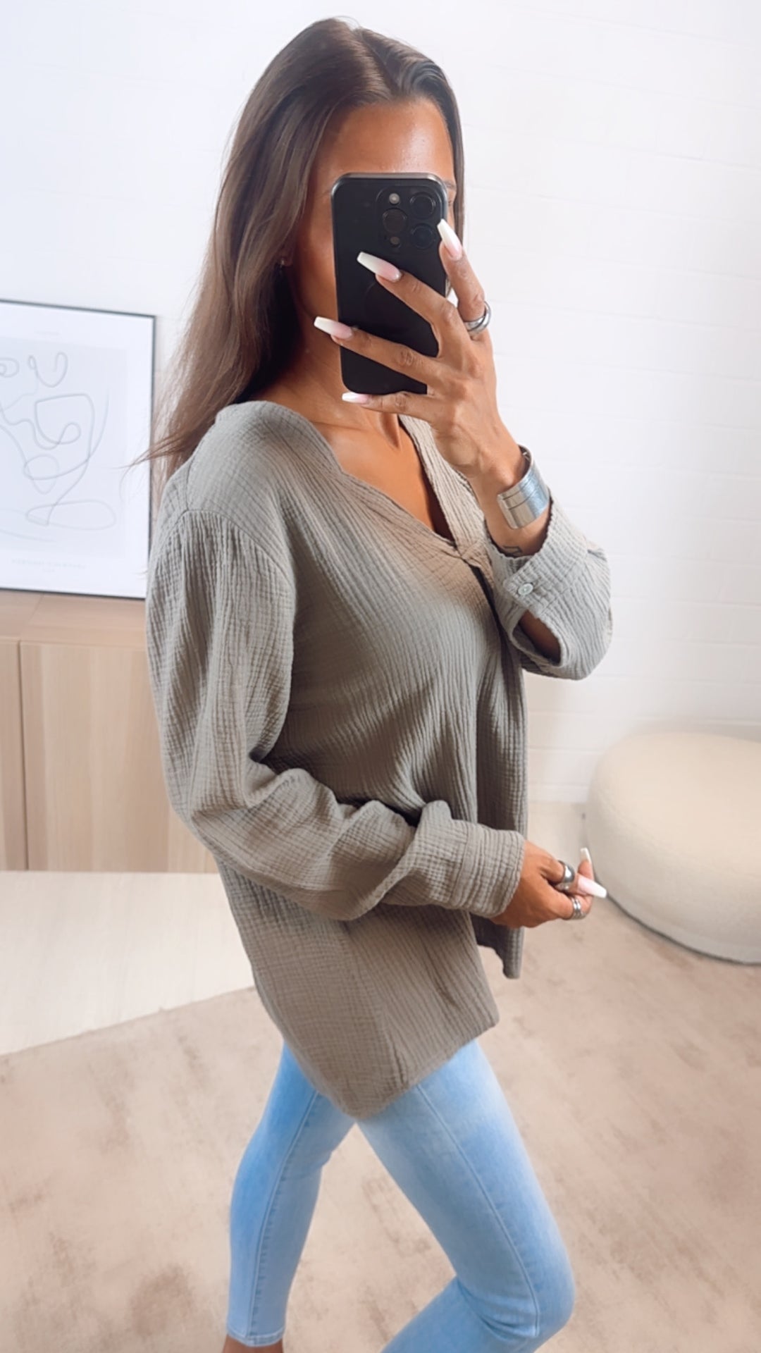 Musselin Bluse ohne Knöpfe / schlamm Art. 6863