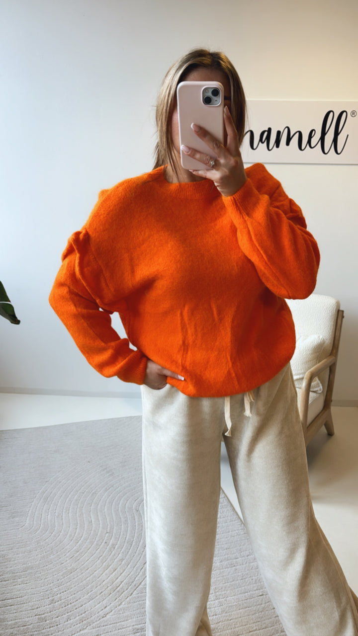 Strick Pullover mit Volant Naht / orange Art. 8817
