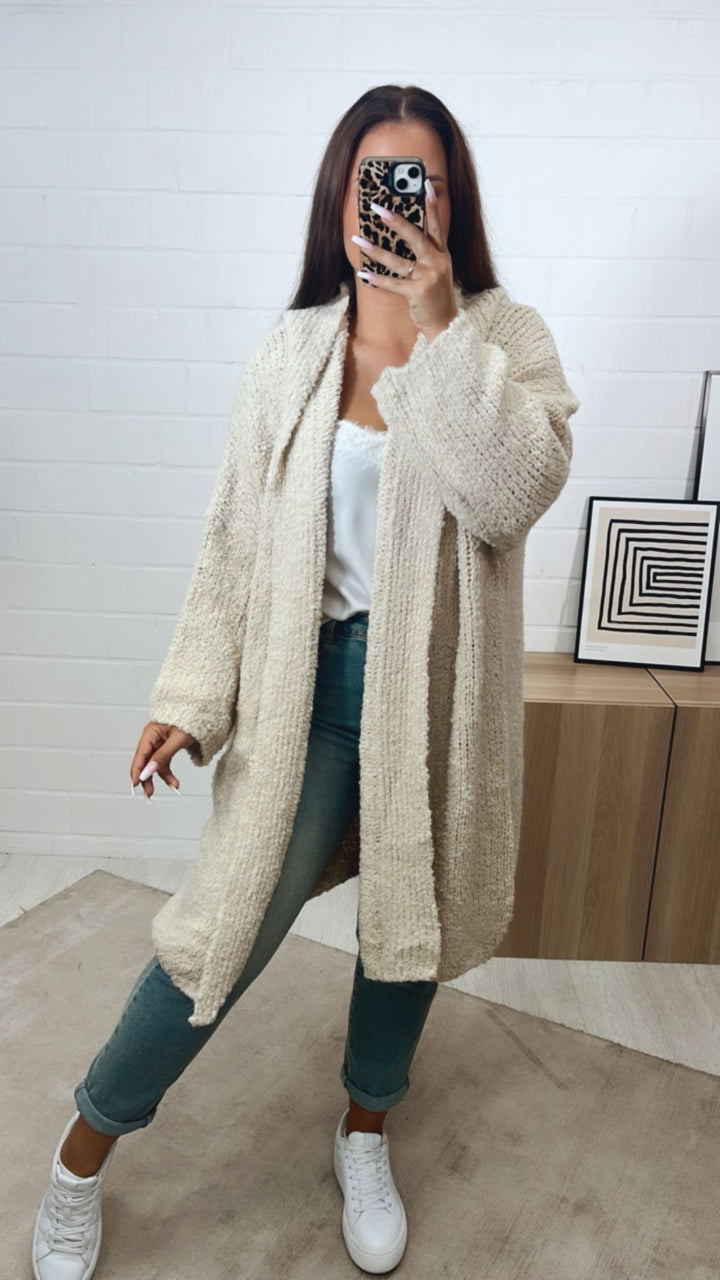 BOUCLE Cardigan mit Kapuze / creme-beige Art.11265