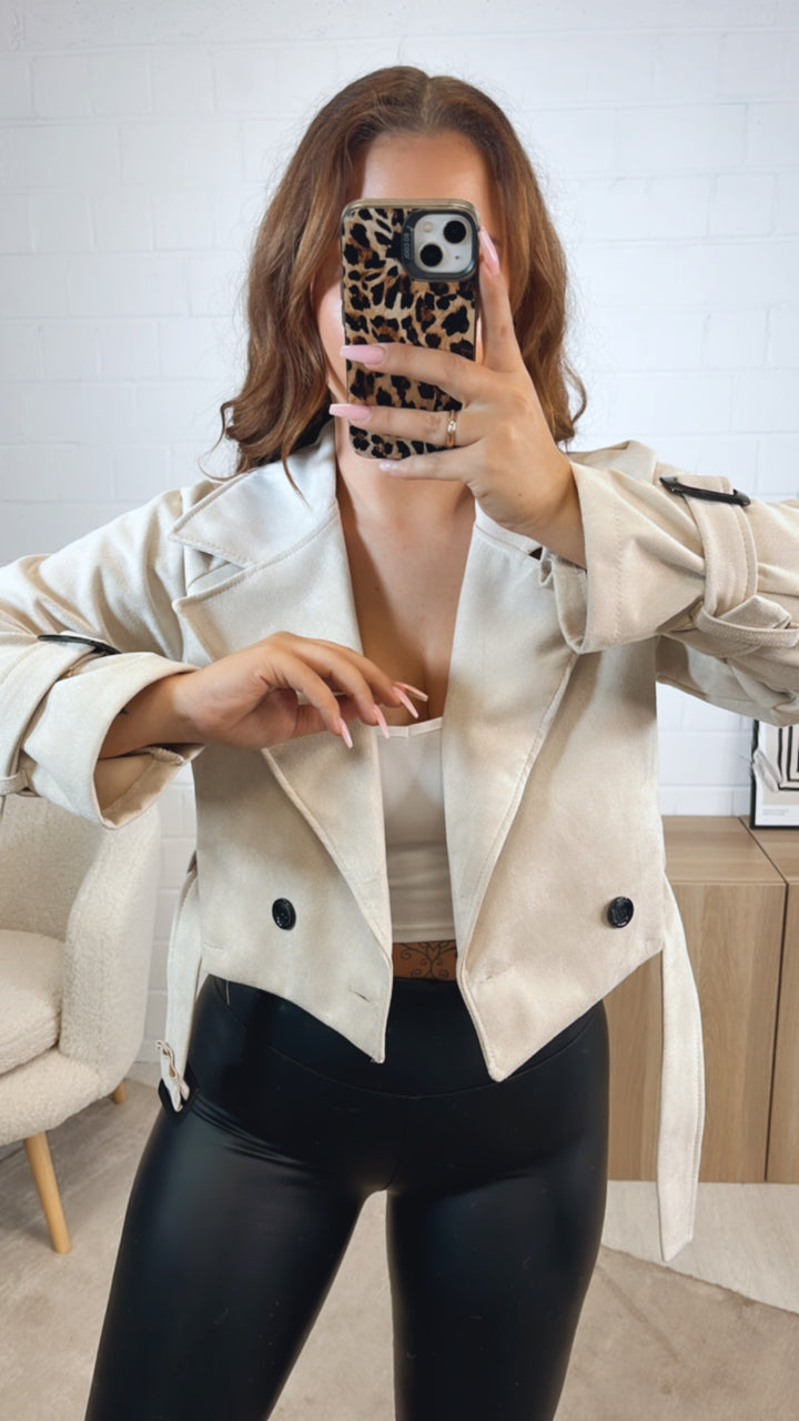 VELOURS kurze Trenchcoat Jacke / creme Art. 12600