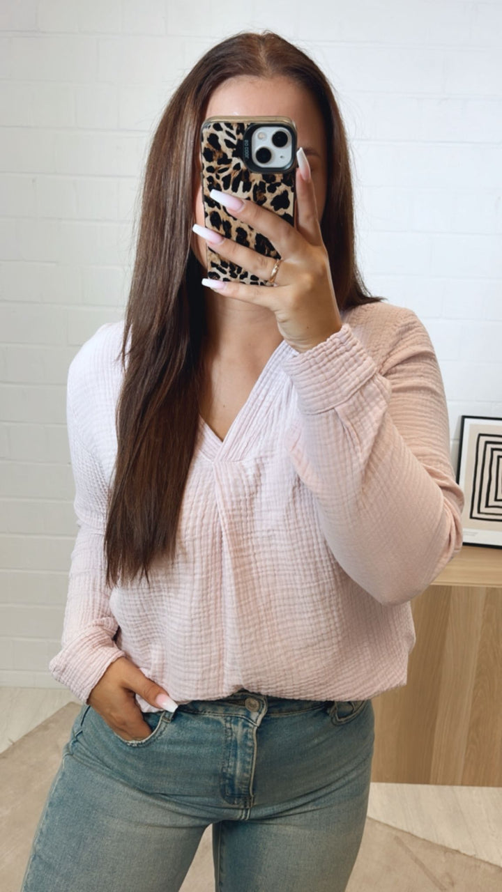 Musselin Bluse ohne Knöpfe / puder rosa Art. 10446