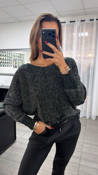 GLITZEREFFEKT Fledermaus Pullover / schwarz - silber Art. 16767