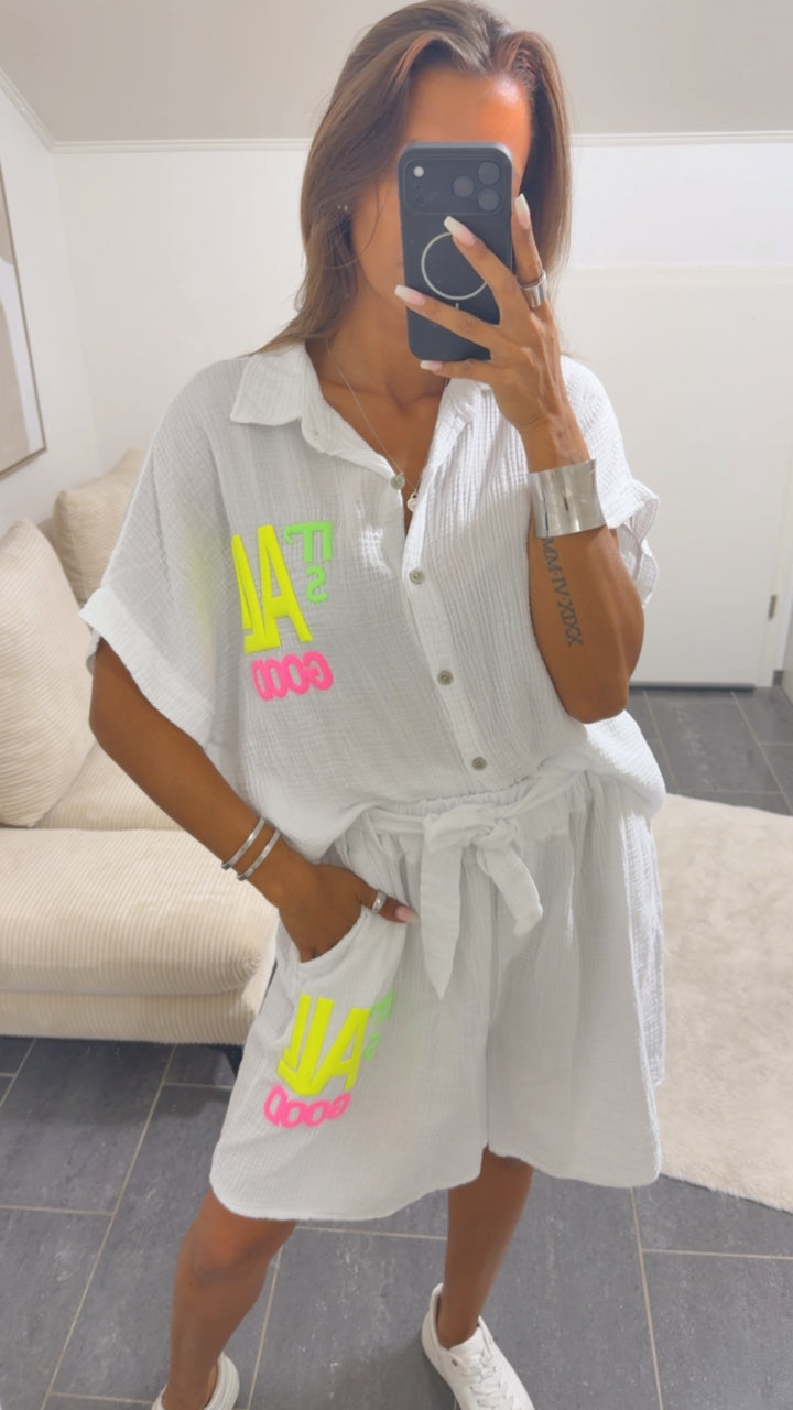 MUSSELIN Set Kurzarm Bluse + Short " It´s all good " / weiss Art. 15765