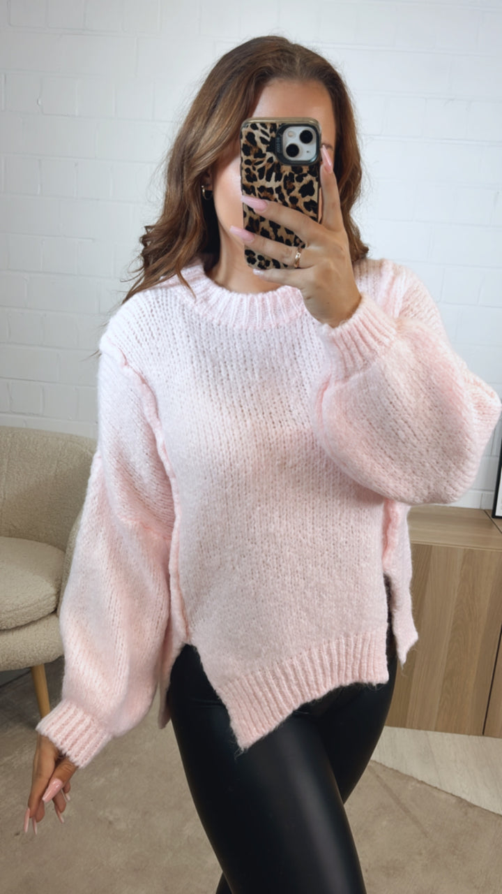 Strick Pullover, zweifacher Schlitz auf Vorderseite / soft rosa Art. 12512