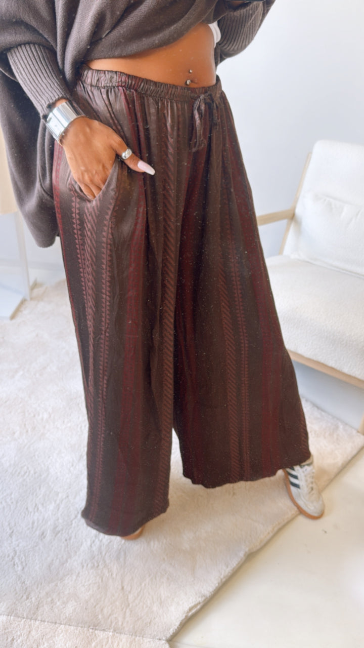 MUSTER Viskose - Seide Mix Hose / braun- magenta Töne  Art. 11217