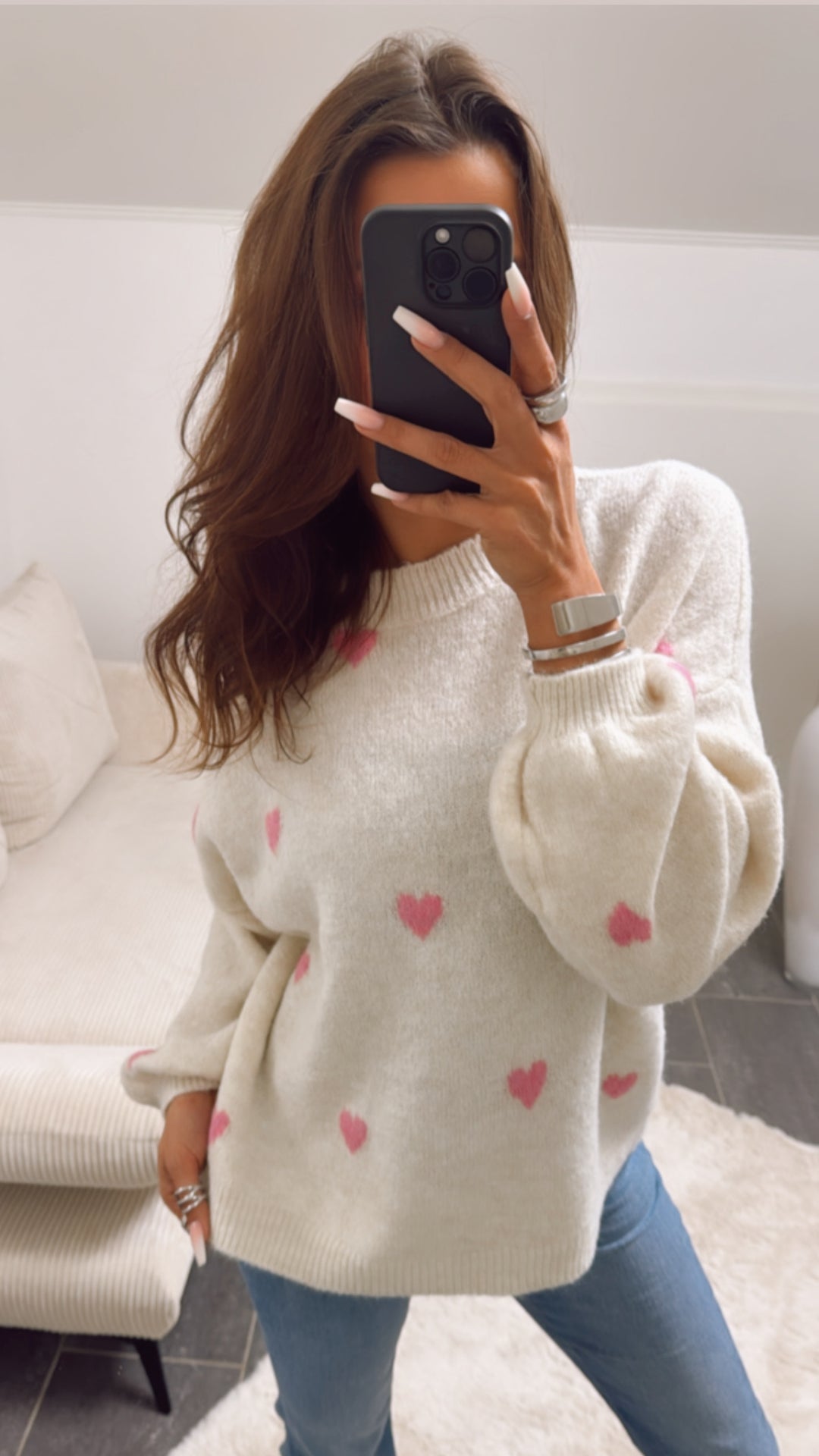 super süßer Pullover mit kleinen Herzen / creme - rosa Art. 8527