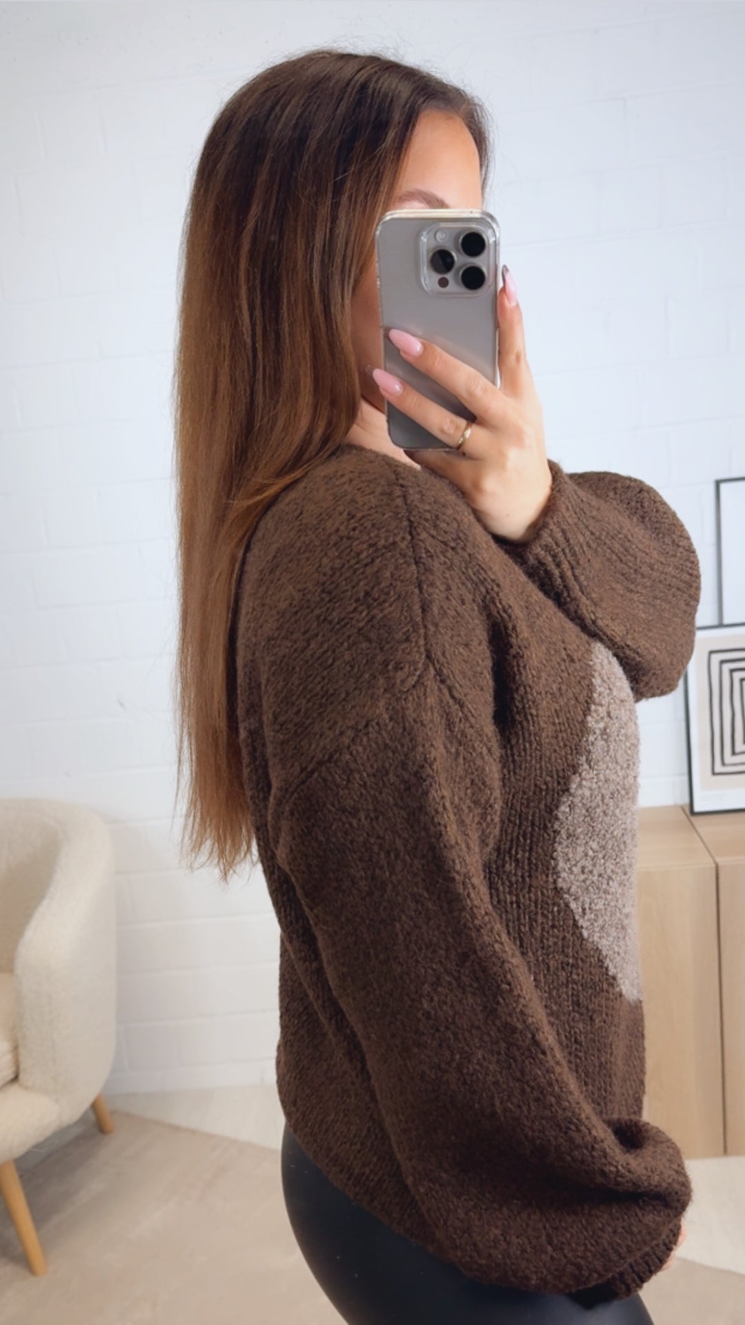 Strick Pullover mit Teddy Herz / schoko braun - braun meliert Art. 13086