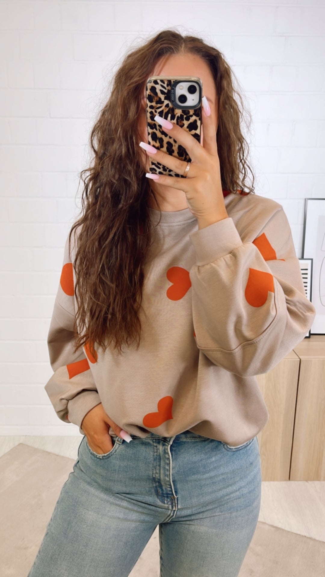 Sweater mit Herzen / beige - orange Art. 10831