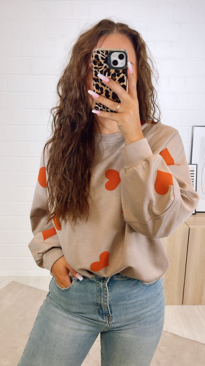 Sweater mit Herzen / beige - orange Art. 10831