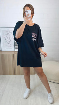 long T-shirt / Kleid " good vibes only " / schwarz Art. 9721