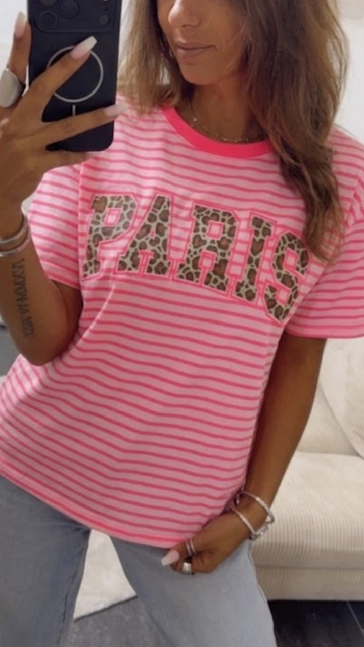 STREIFEN Shirt " Leo PARIS " / rosa - neon pink Art. 15465