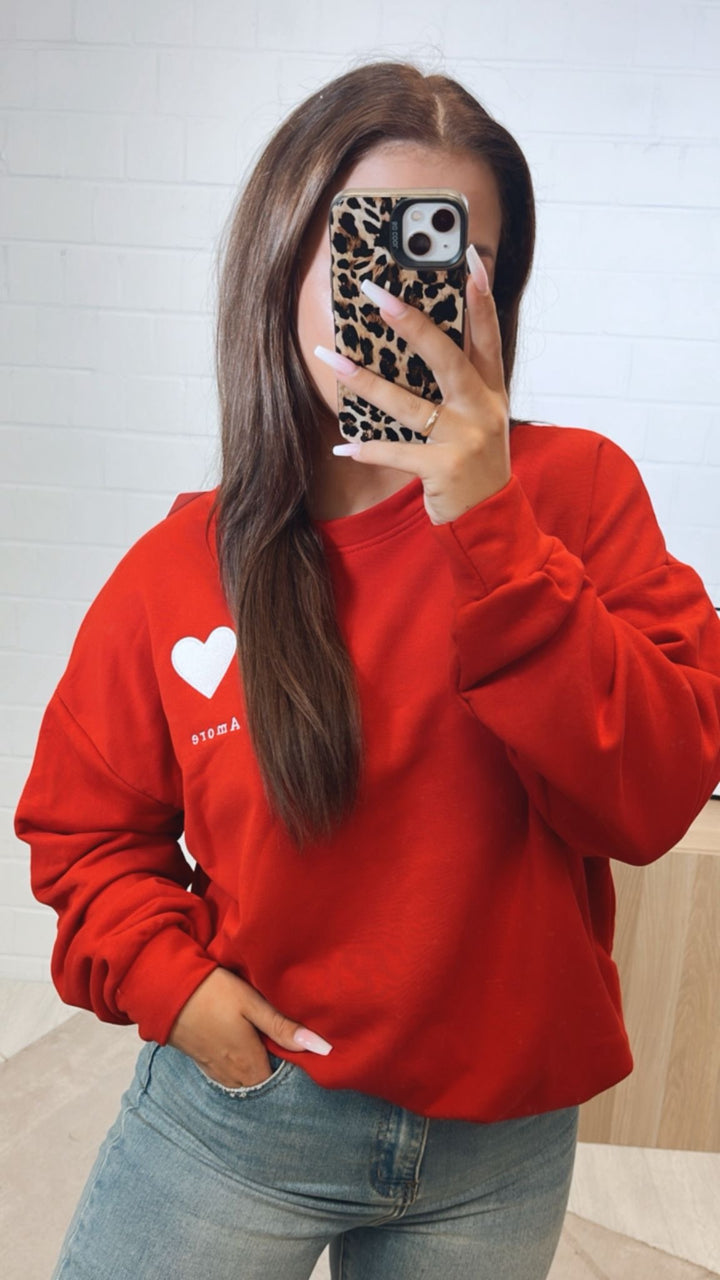 oversize Pullover " Amore " / rot - weiß Art. 12284