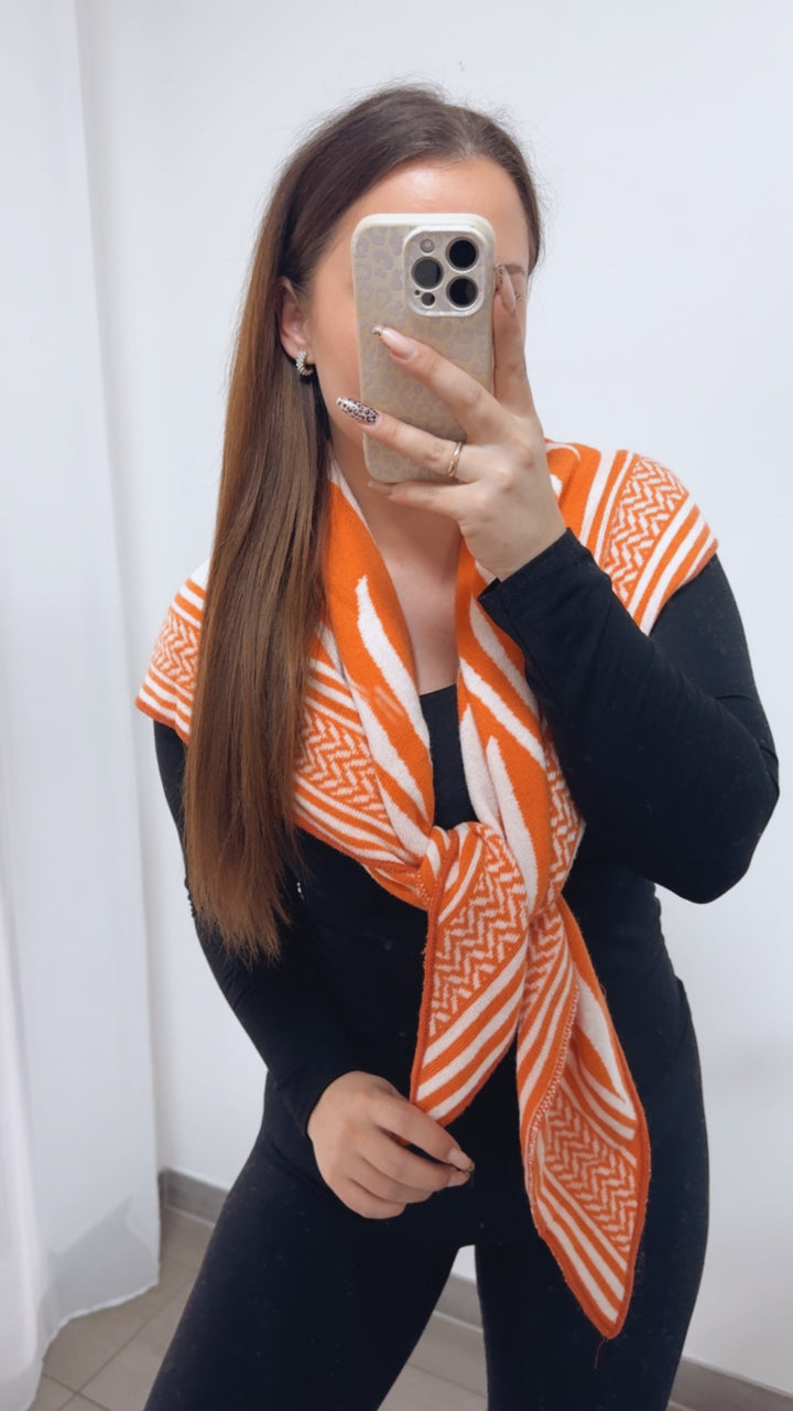ZEBRA Kaschmir - Mix Dreiecks Schal / orange - weiss Art. 14352