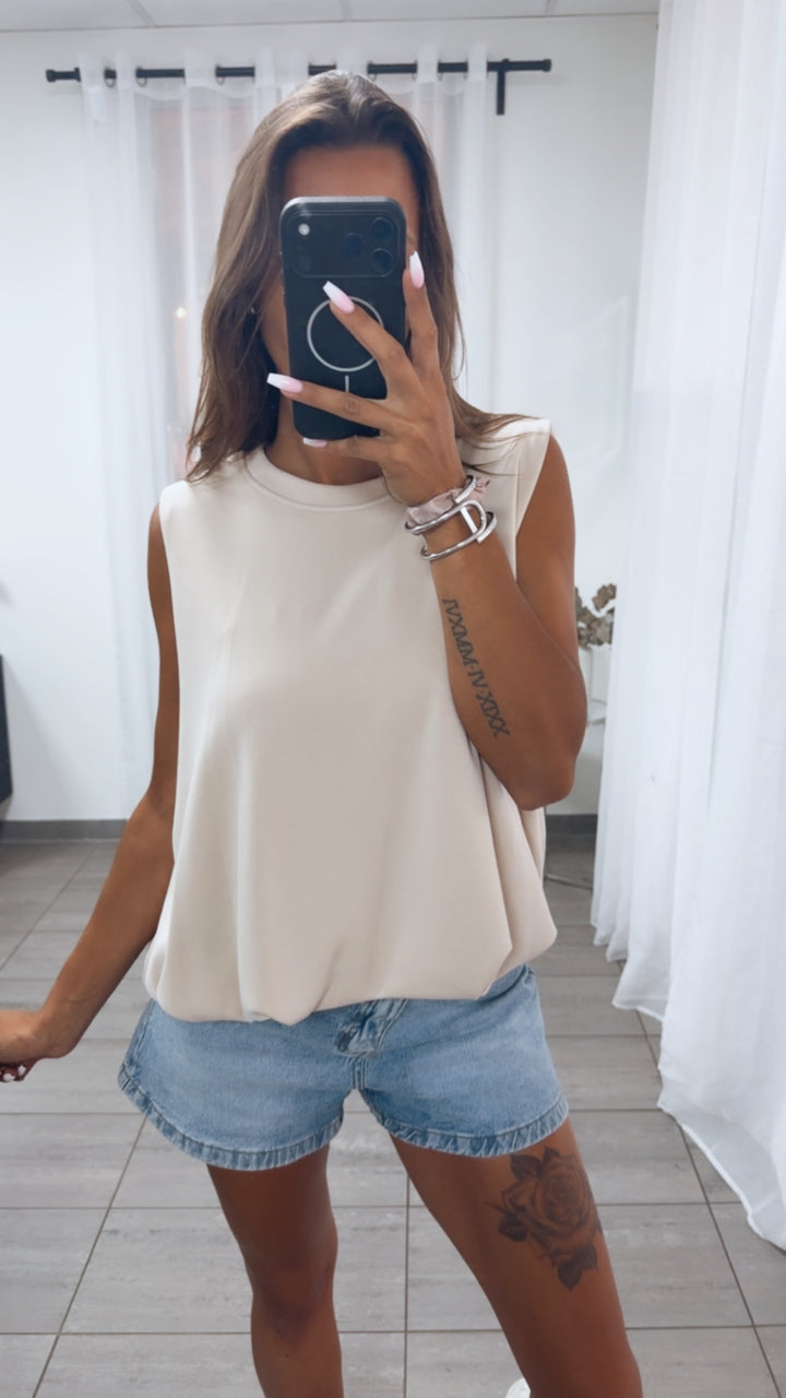 oversize Butterstoff Top, Ballonsaum / creme beige Art. 15957