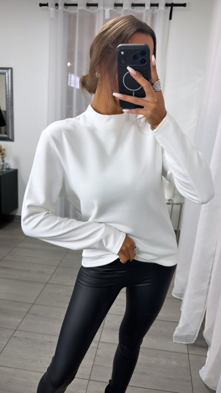 Softer Oversize Long Pullover mit leichtem Stehkragen / weiß Art.16385