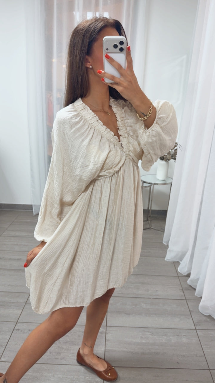 Lyocell Kleid mit gerafftem Ausschnitt / beige Art. 15803