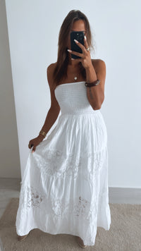 bandeau (Maxi-) Kleid mit Spitzen Streifen / weiss Art. 11024