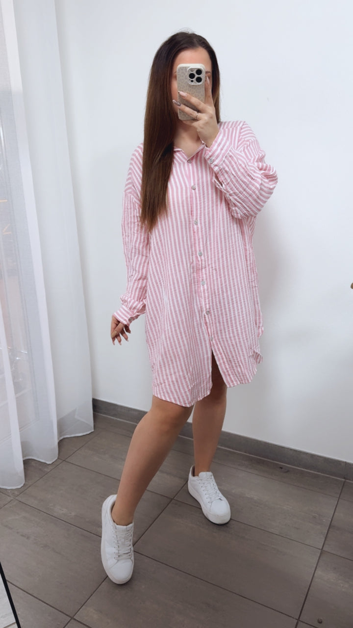 STREIFEN LANGE Musselin Bluse / rosa - weiss Art. 14297