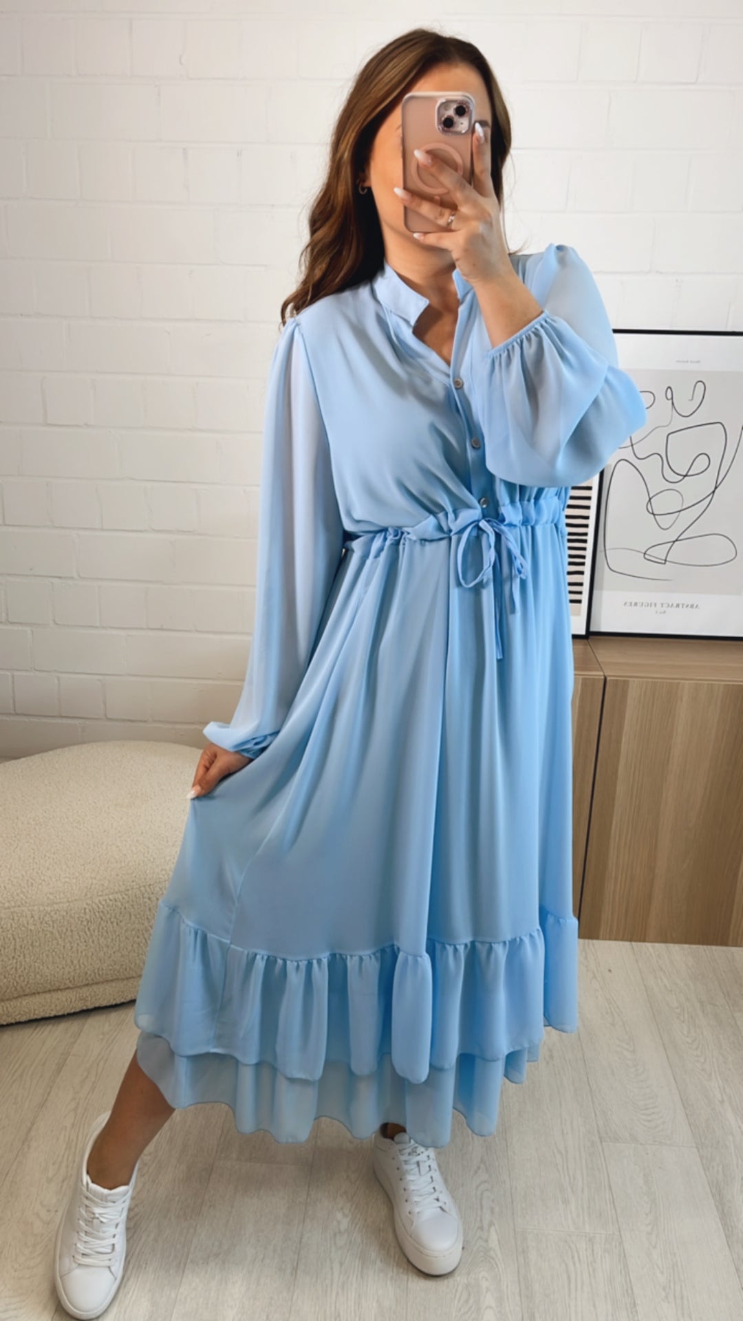 (Maxi-) Chiffon Kleid mit verstellbarer Taille / hell blau Art. 9692
