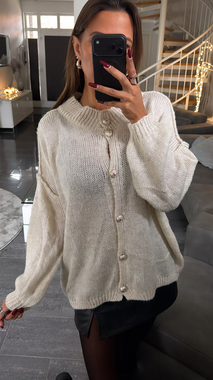 leichter Strick Cardigan mit goldenen Knöpfen / creme Art. 16566