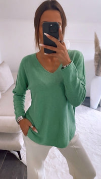 Leichter, super weicher Pullover, V-Ausschnitt / grün-mint Art. 9262