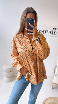 Bluse mit Punkten / light camel - schwarz Art. 10536