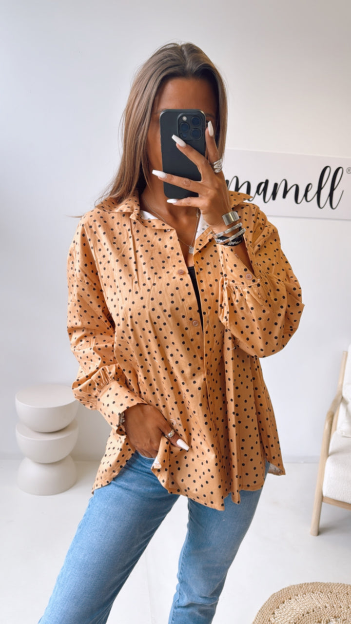 Bluse mit Punkten / light camel - schwarz Art. 10536