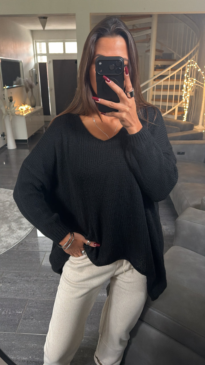 Lockerer Wollfreier Pullover / schwarz Art.16561
