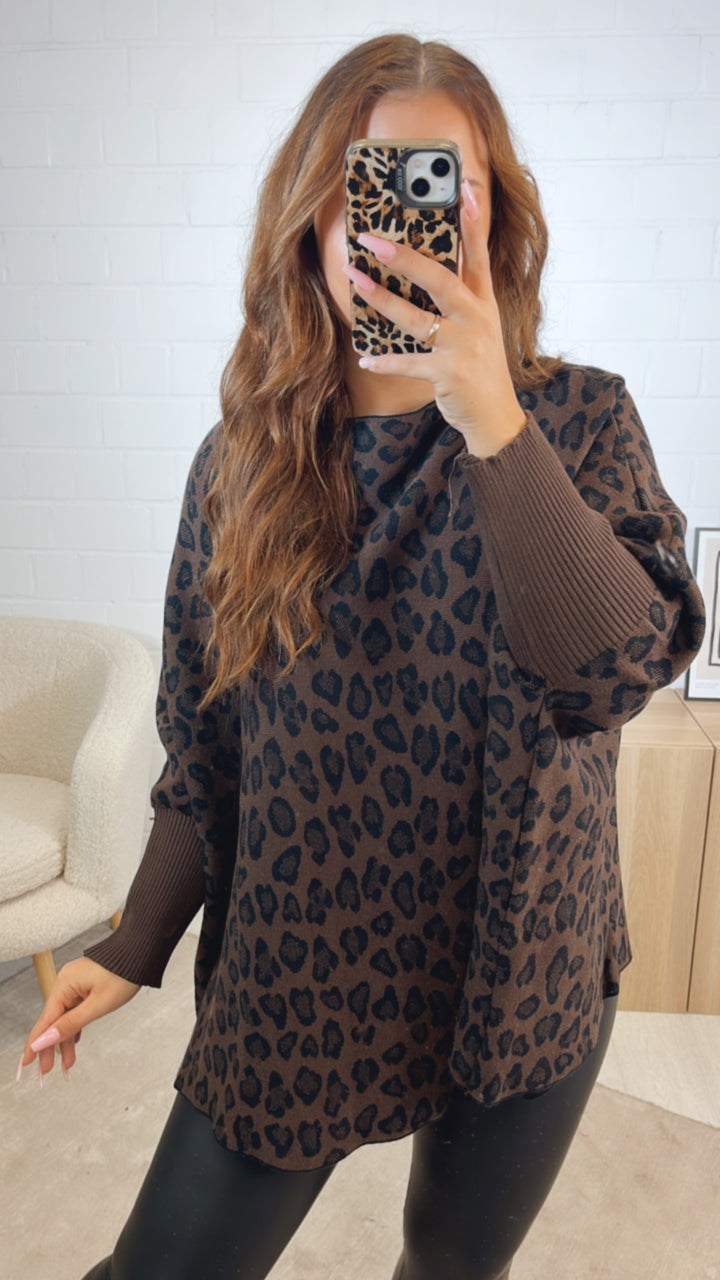 LEO ultra weicher Pullover mit Fledermausärmeln / schoko braun - schwarz Art. 12584