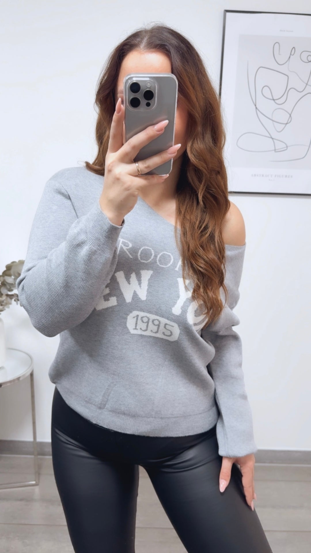 weicher Strick Pullover " New York " / hell grau - weiss Art. 13143