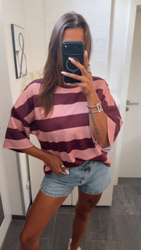 Oversize Butterstoff Shirt mit STREIFEN / rosa - aubergine Art. 15885