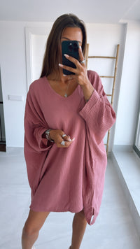 Musselin Ultra Vokuhila Long Bluse / helle beere Art. 9778