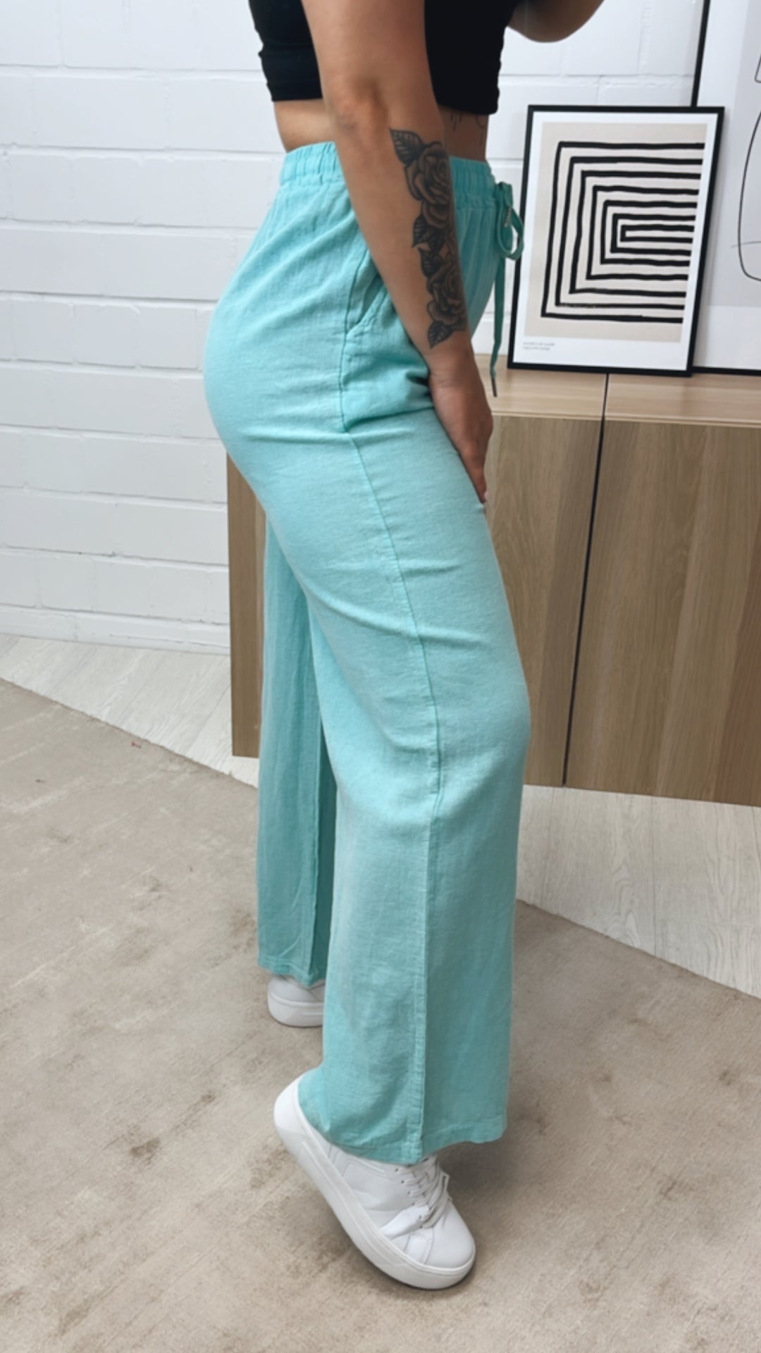 Baumwoll Hose in Leinen Optik / aqua Art. 10640