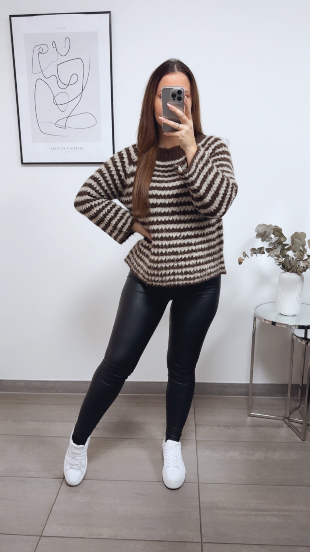 ausgefallener Strick Pullover mit Streifen / schoko braun - beige Art. 13298