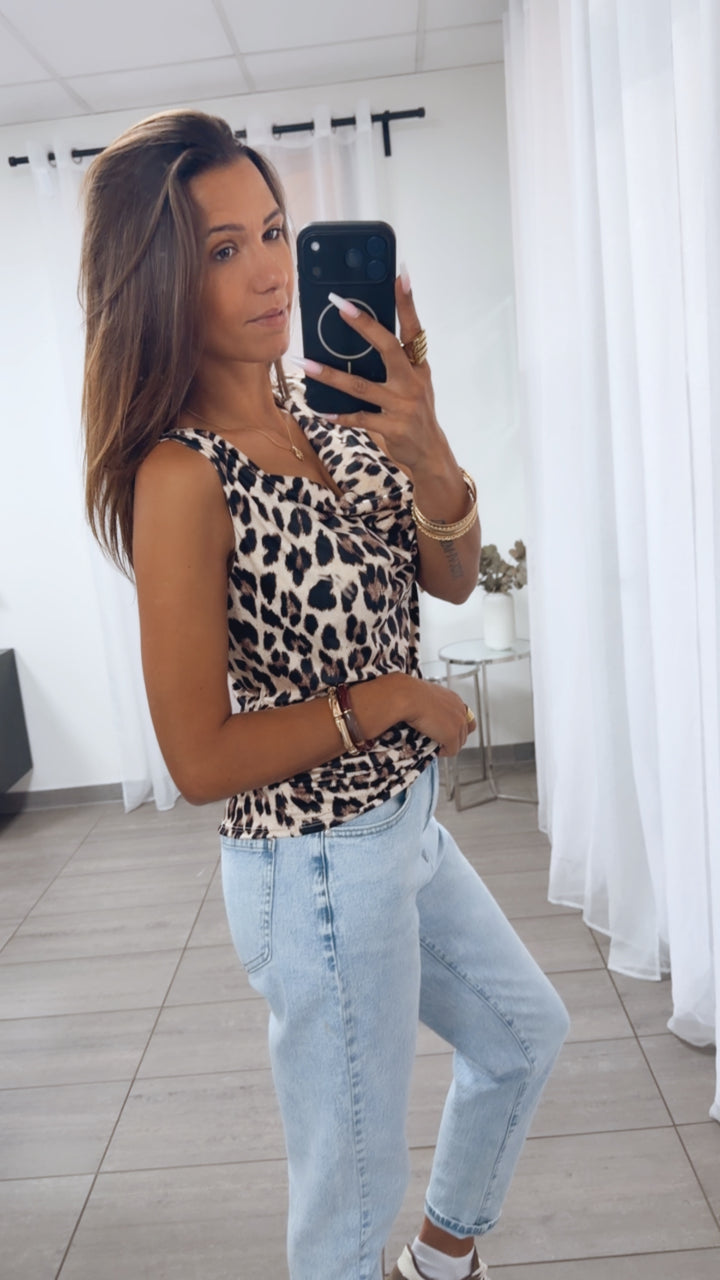 Leo Top mit WASSERFALL Ausschnitt / beige - braun - schwarz Art. 15149