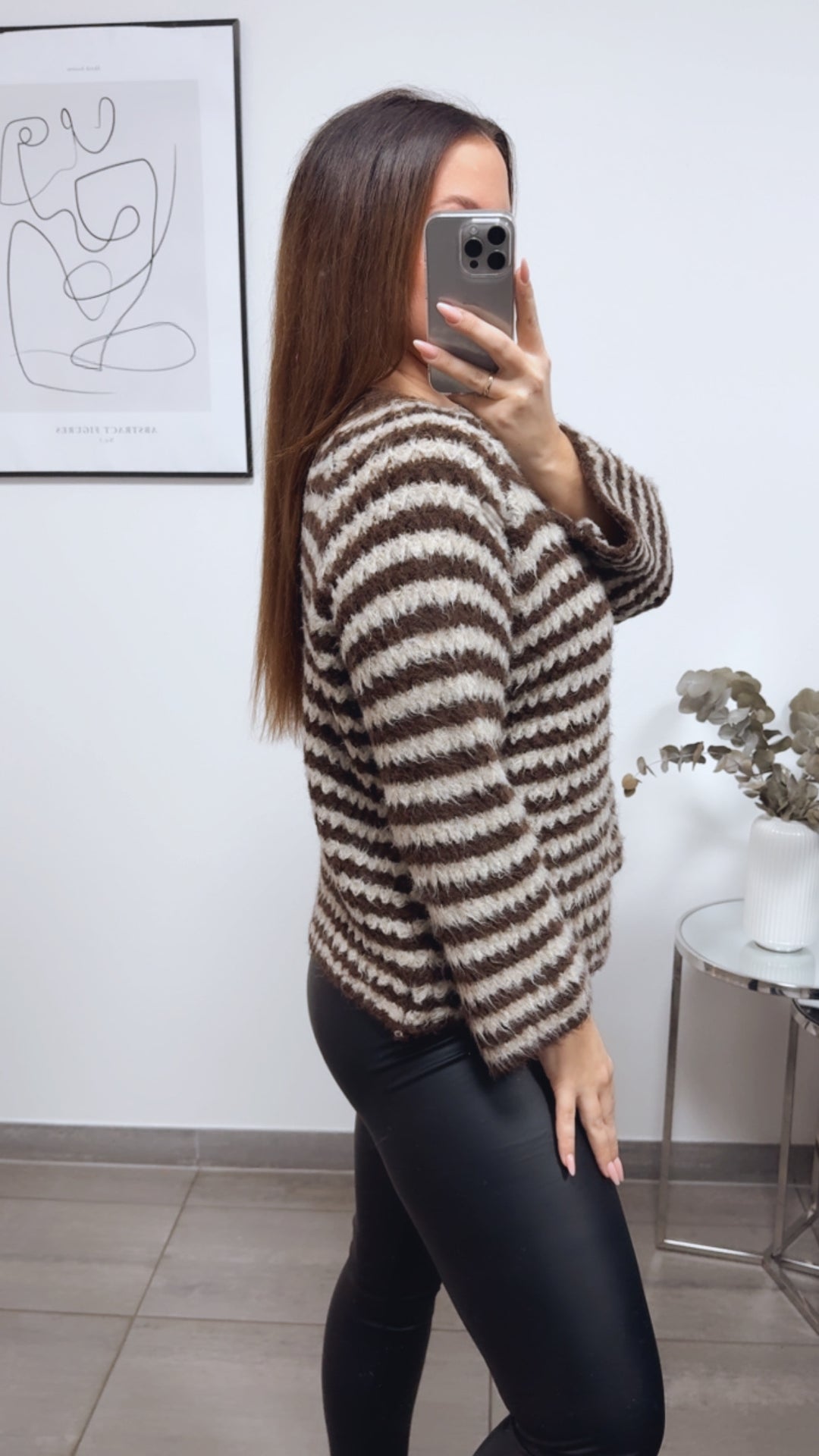 ausgefallener Strick Pullover mit Streifen / schoko braun - beige Art. 13298