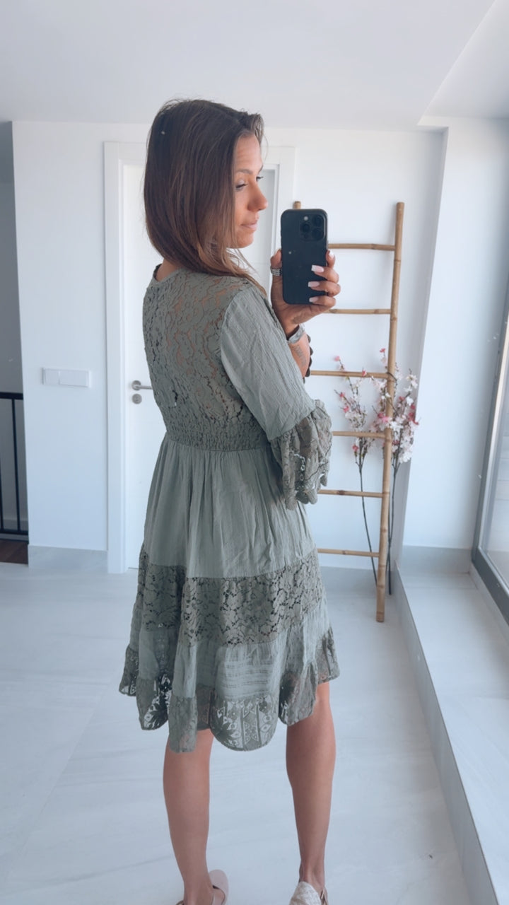 MIDI Boho -Style Kleid / khaki Art. 4776