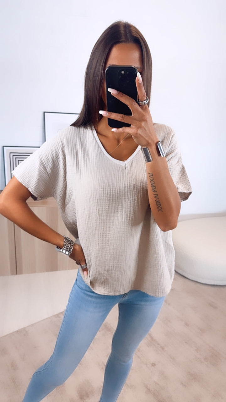 Musselin T-shirt, weiter Schnitt / beige Art. 6599