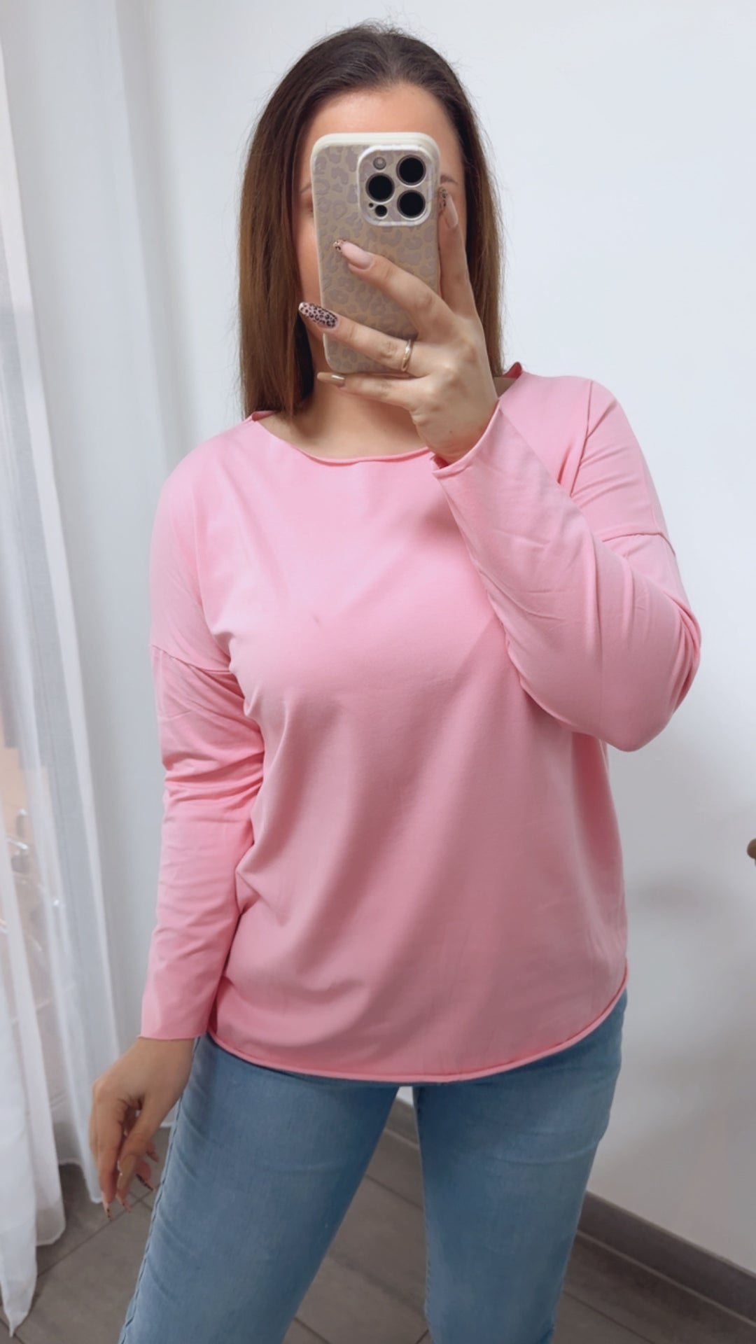 Baumwoll Basic Langarm Oberteil / soft pink Art. 14244