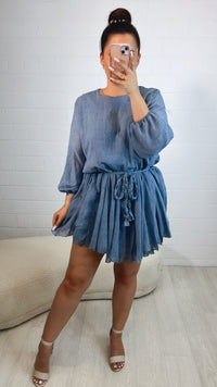schickes Kleid mit geflochtenem Gürtel / denim Art. 10492