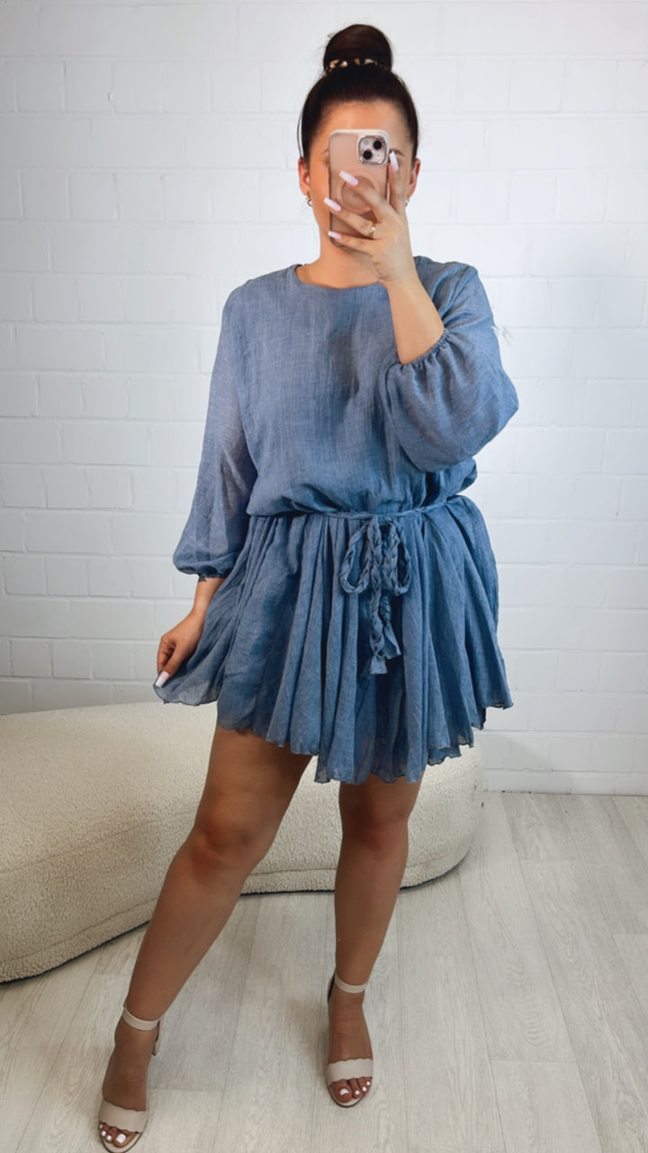 schickes Kleid mit geflochtenem Gürtel / denim Art. 10492