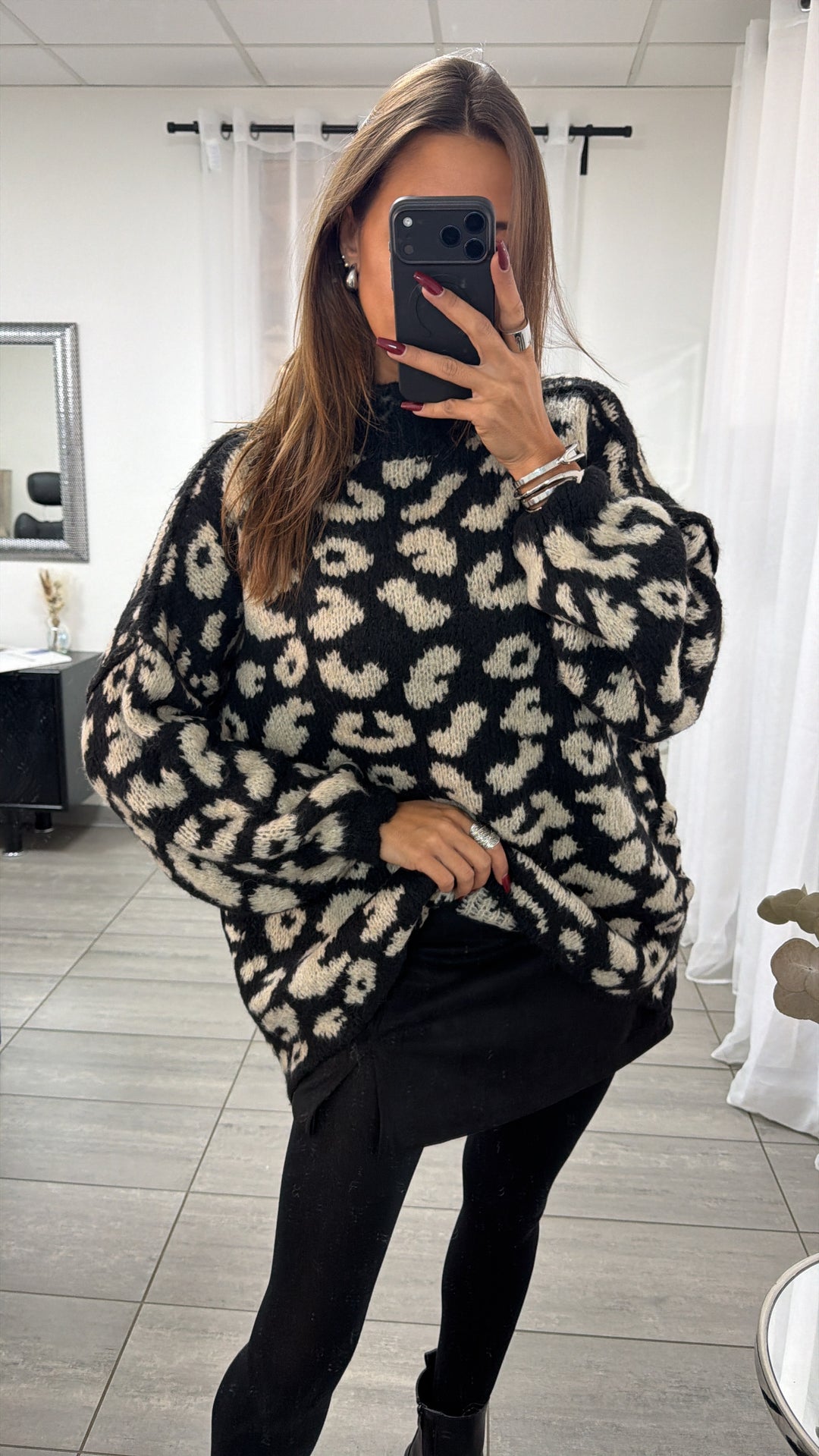 LEO Oversize Kuschel - Pullover / braun meliert / schwarz- beige Art. 13054